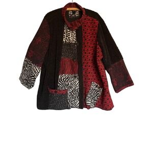 Ali Miles 1X Women's Patchwork Jacket Artsy Animal Print Textured Old Money Art